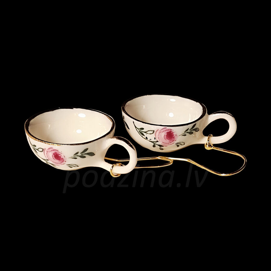 Cup earrings white with roses