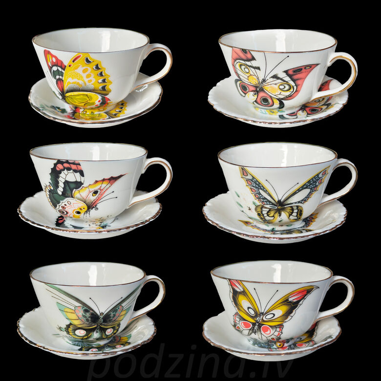 Tējas tases ar taurenīšiem, varianti, 180ml