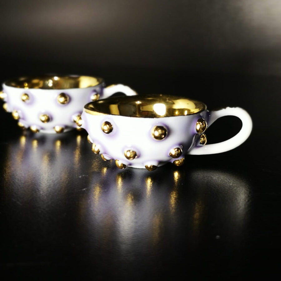 Cup earrings with golden inside and studs