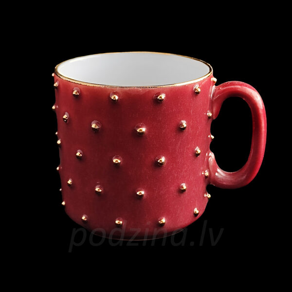 Dark red mug with gold buds, 200ml