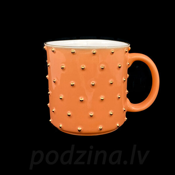 Oranžā krūze ar zelta pumpiņām, 300ml